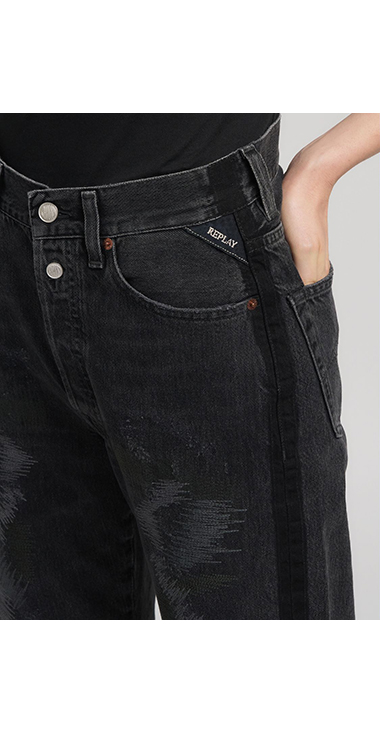 9ZERO1ランダムステッチリサイクルコットンブラックデニム